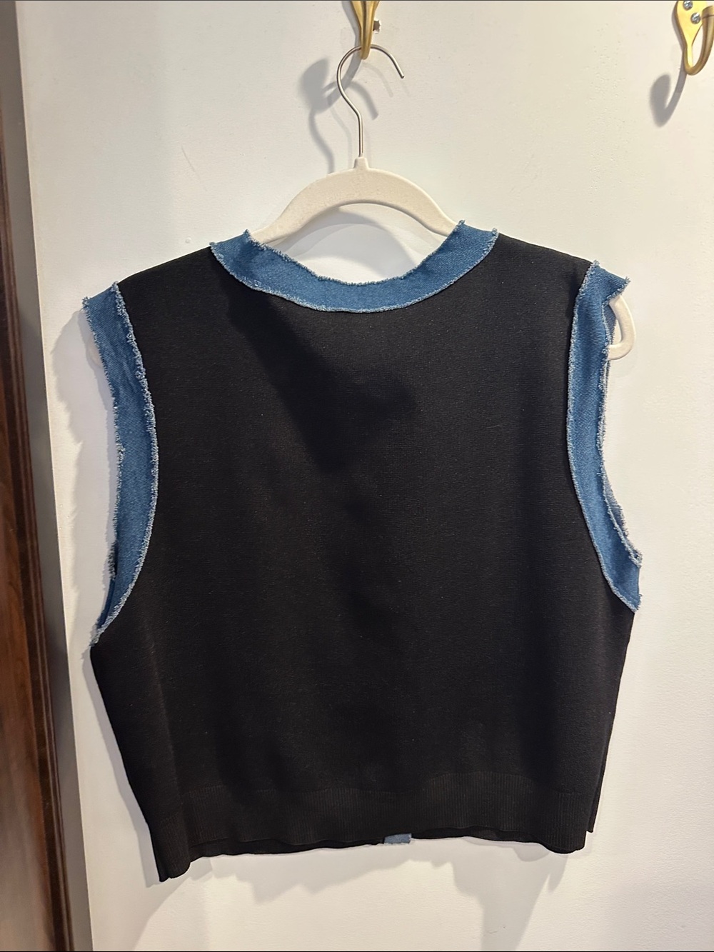 NVLT Black Knit Vest with Blue Denim Trim and Decorative Buttons - Picture 4 of 4